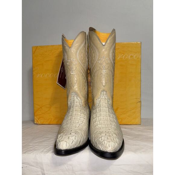 El General Cowboy Boots‎ Ivory Leather Embroidered Horn Back Leather Mens Size 6 main image 5